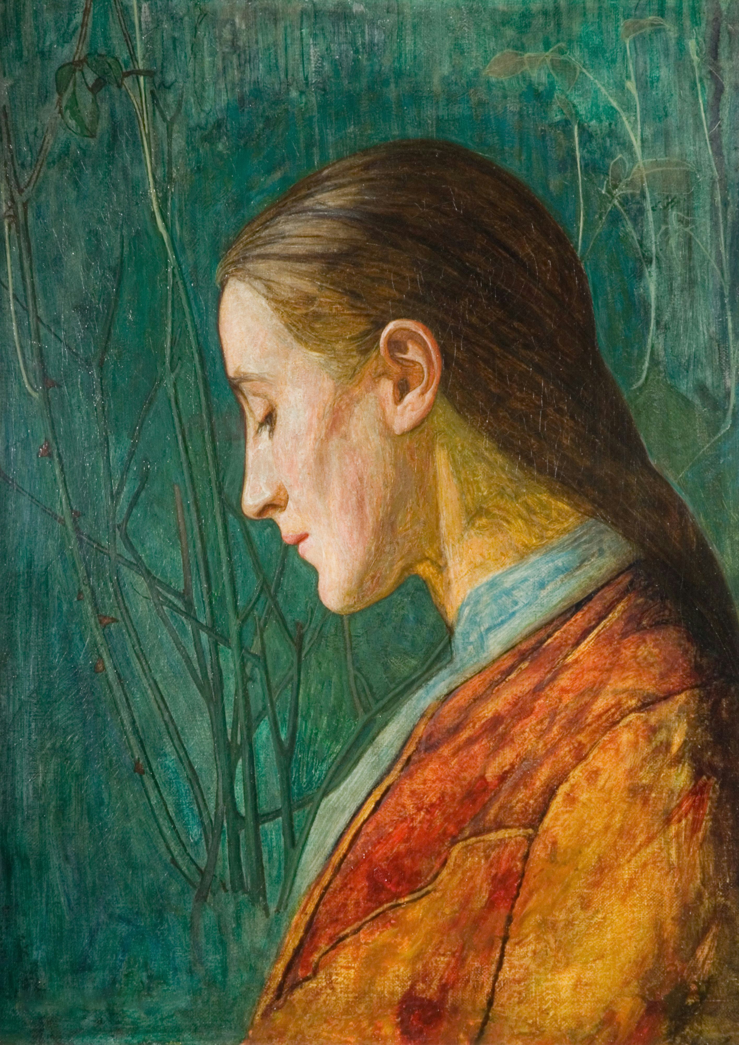 painting of woman looking down